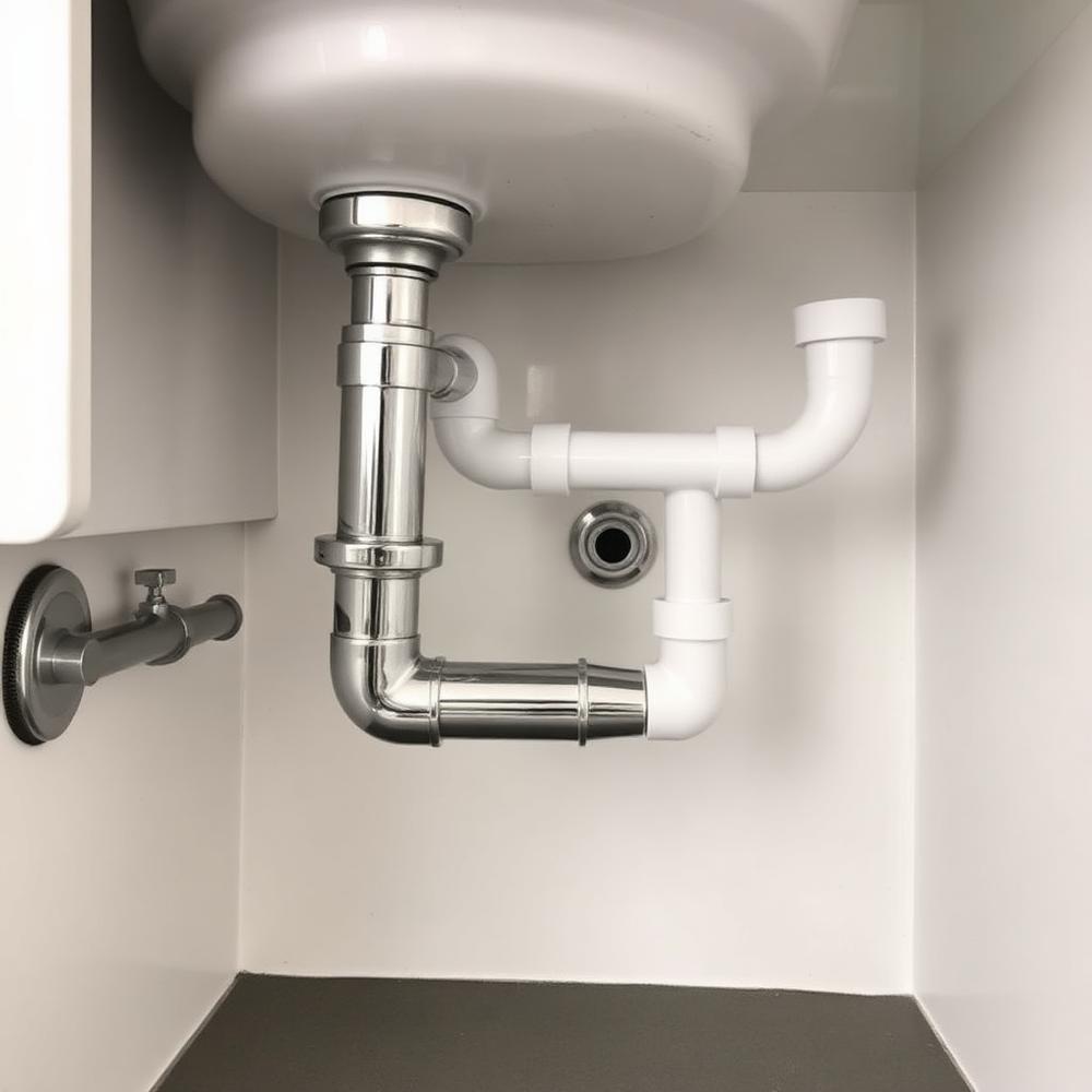 Replacement chrome trap and waste pipework after repair